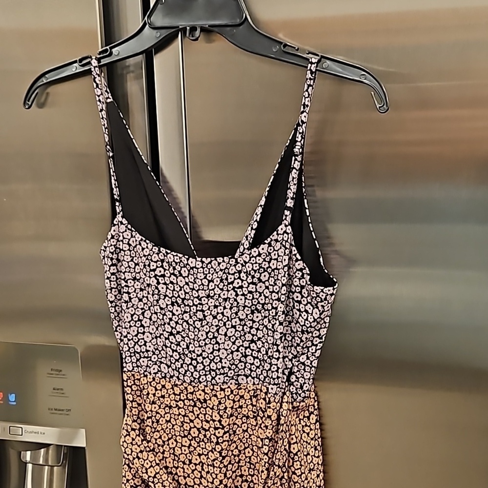 đź’•HUTCH Elma Cutaway High Low Wrap Dress Colorblocked Ditsy Floral Satin XXS NWT - Picture 13 of 16